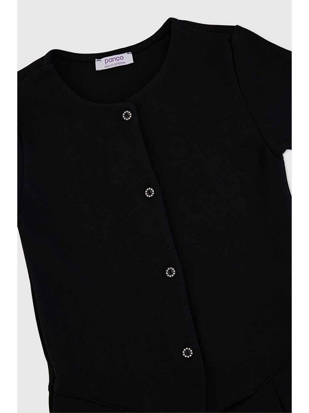 Kız Çocuk Düğme Detaylı Örme Siyah Elbise-4