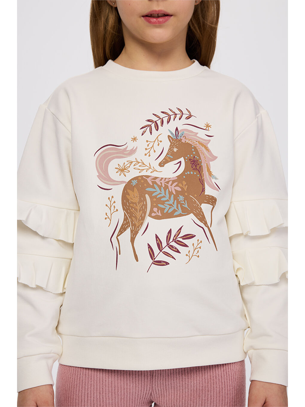 Kız Çocuk Baskı Detaylı Ekru Sweatshirt-6