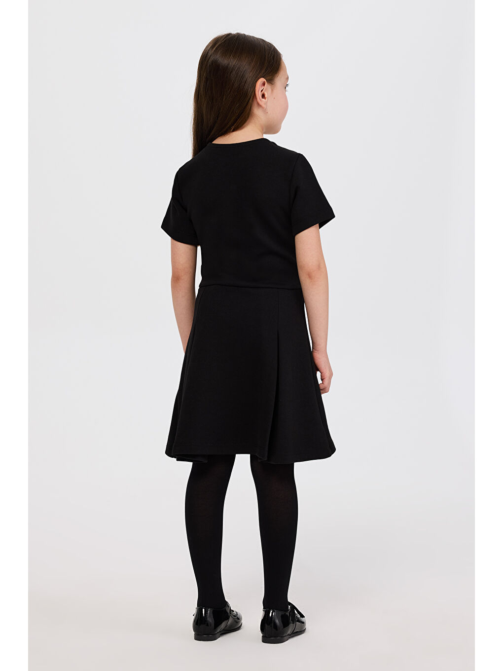 Kız Çocuk Düğme Detaylı Örme Siyah Elbise-6