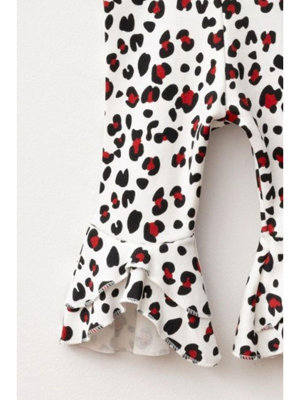 Kırmızı Kız Bebek Leopar Desenli Kolları Volanlı Bandanalı 3'Lü Takım-2