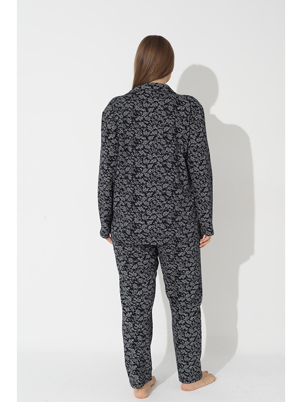 Karışık Curve Büyük Beden Battal Boy Düğmeli Pamuklu Pijama Takımı-2
