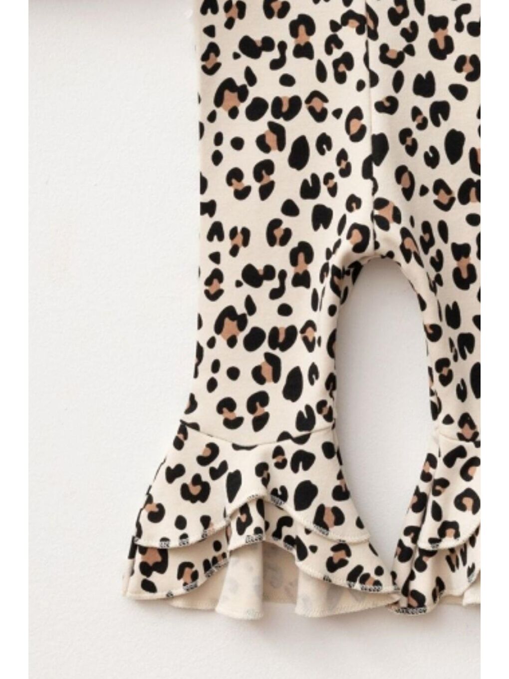 Kahverengi Kız Bebek Leopar Desenli Kolları Volanlı Bandanalı 3'Lü Takım-2