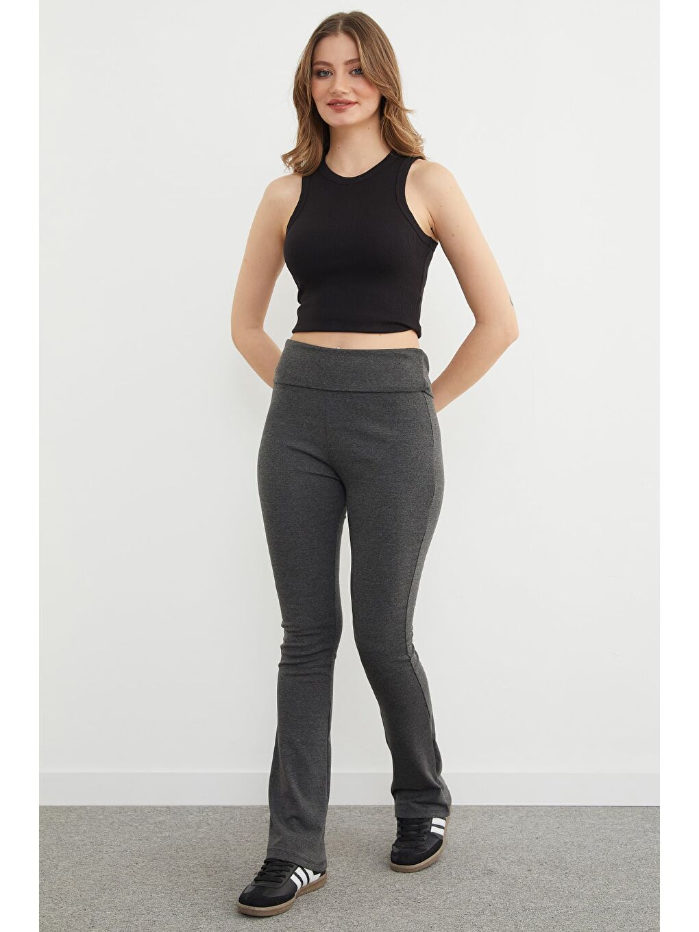 Antrasit Beli Katlamalı Flare Tayt Pantolon-2