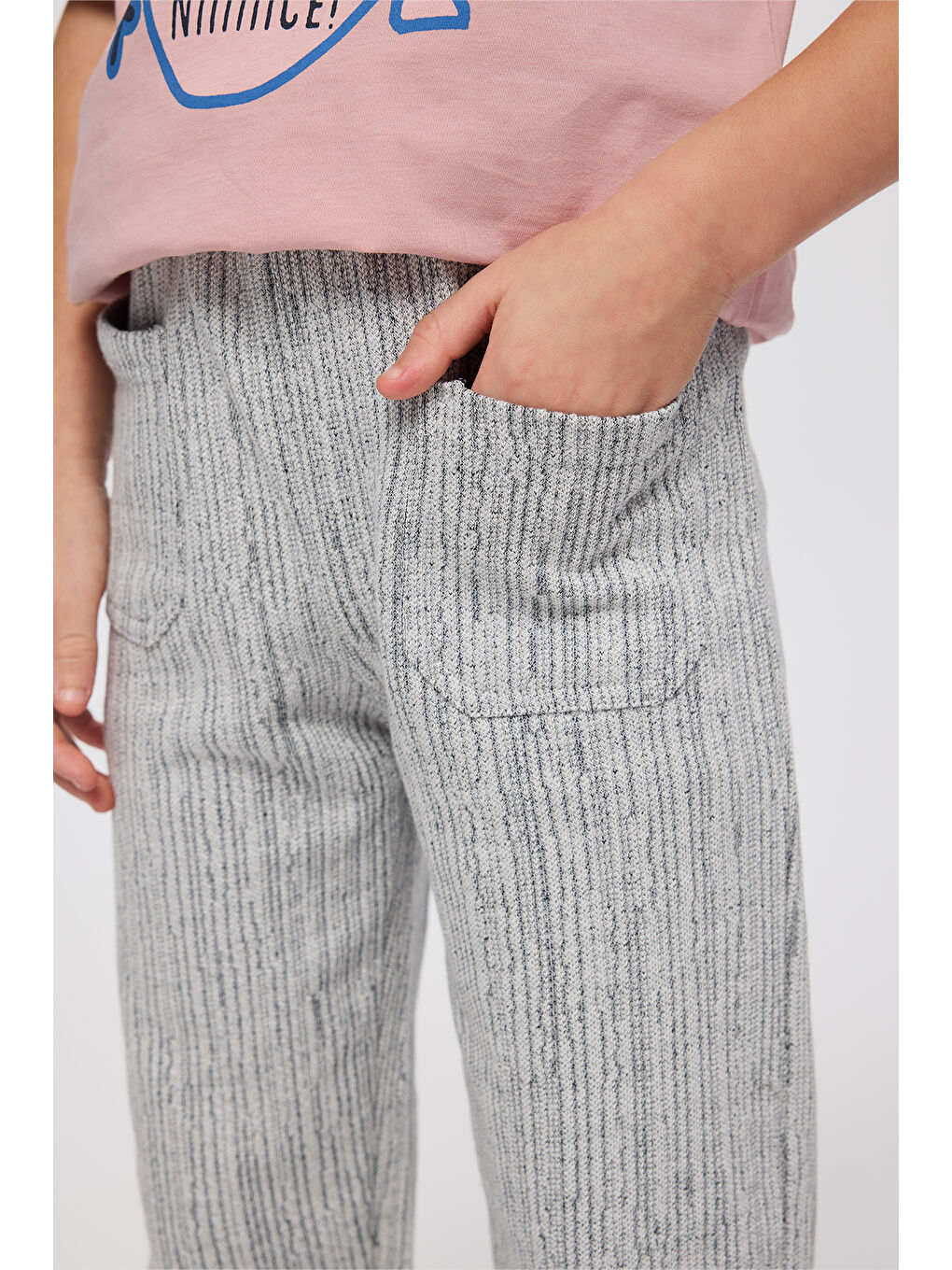 Erkek Çocuk Beli Lastikli Cep Detaylı Örme Mavi Pantolon-3