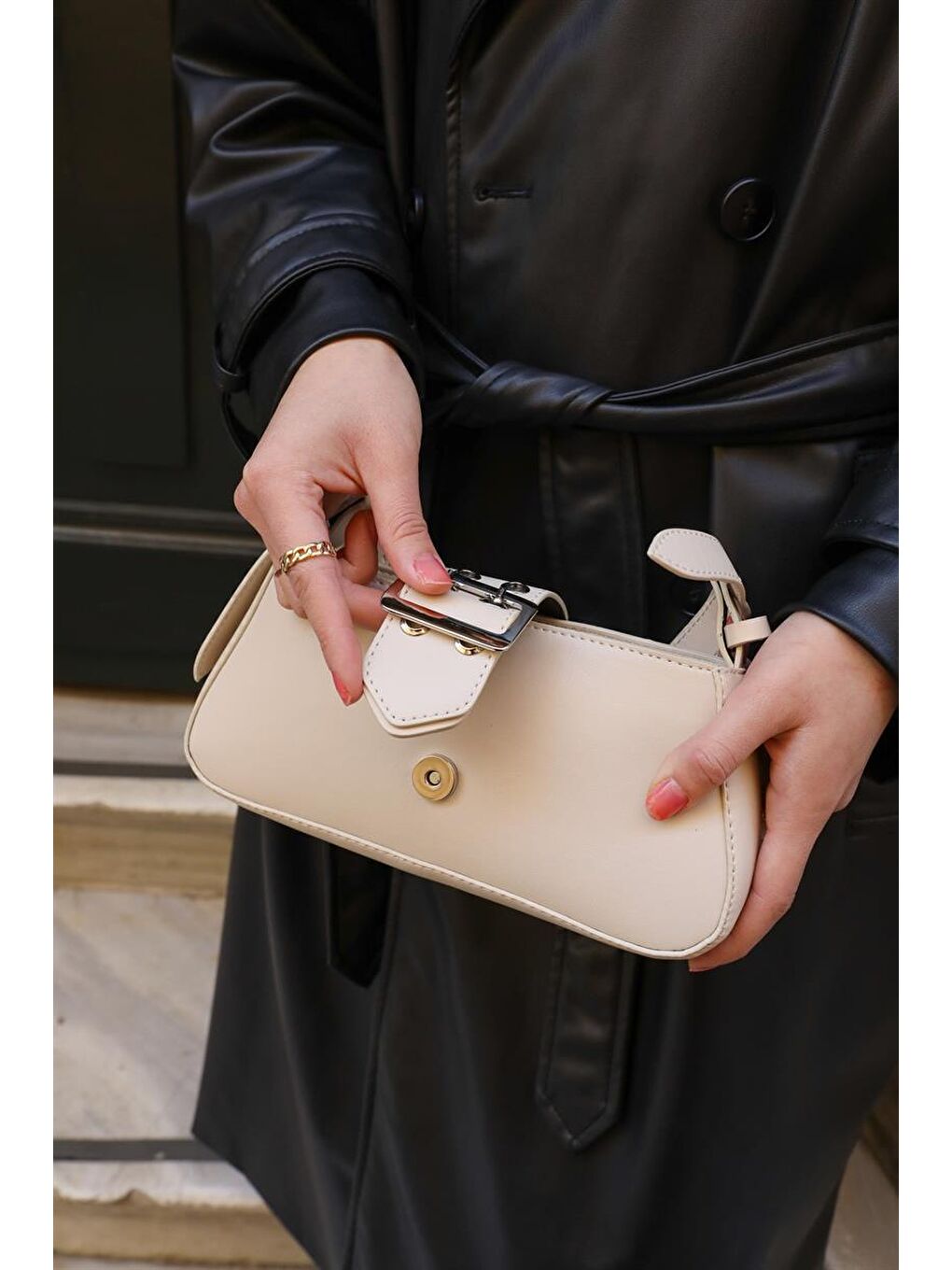 Bej Toka Detaylı Kol Çantası Vizon-5