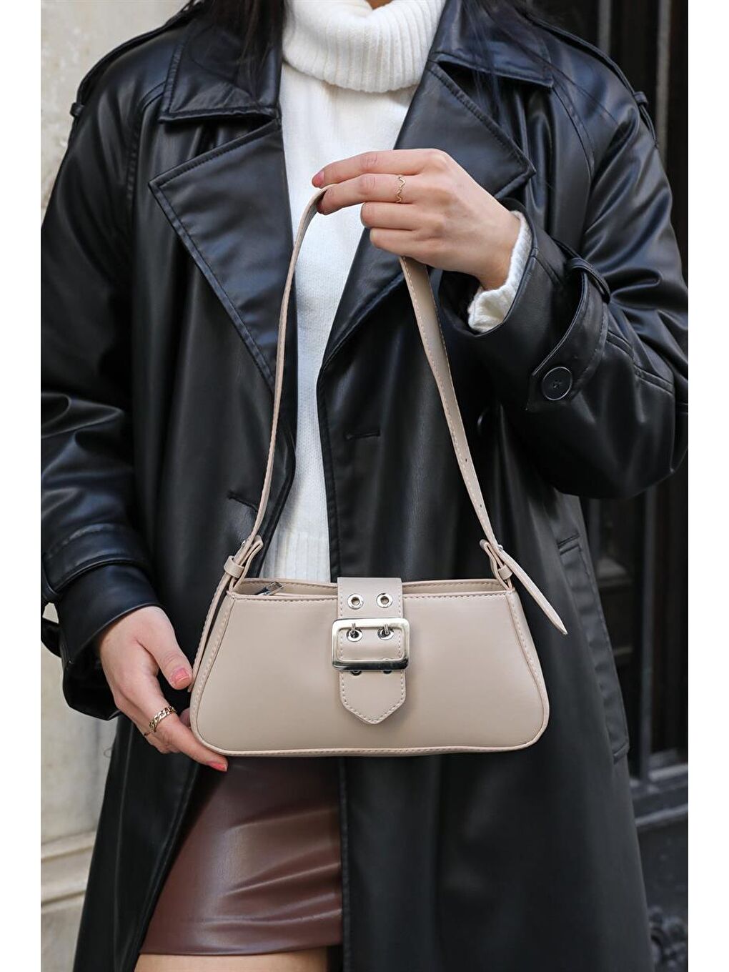 Bej Toka Detaylı Kol Çantası Vizon-6