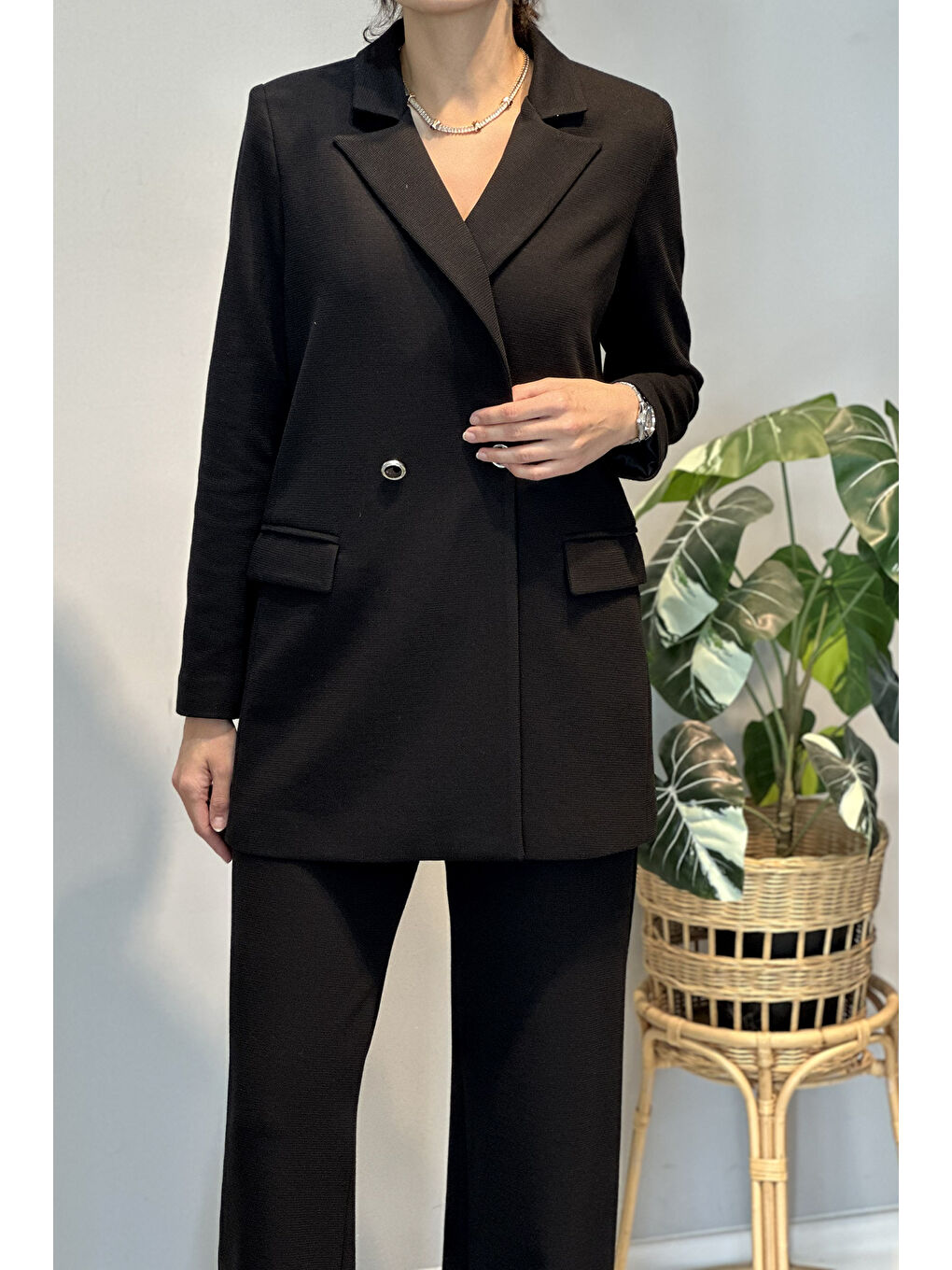 Örme Blazer Pantolon Takım 15227 Siyah-1
