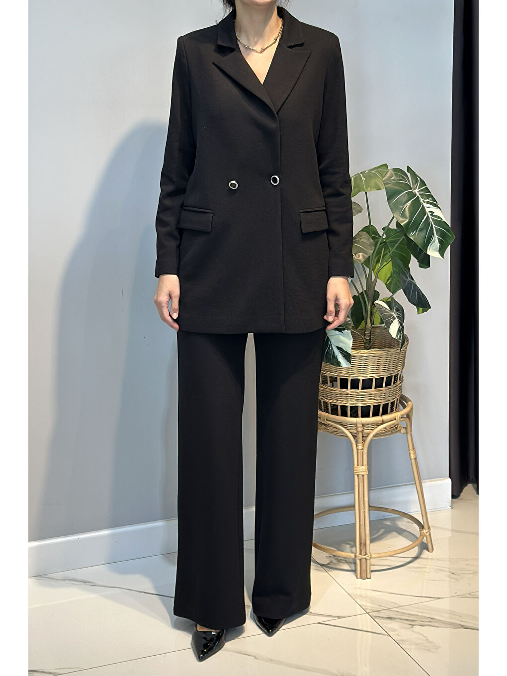 Örme Blazer Pantolon Takım 15227 Siyah-2
