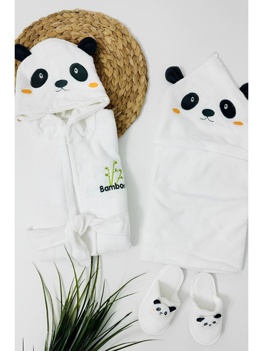 Cantoy Siyah Panda Desenli Bebek Bornoz Seti
