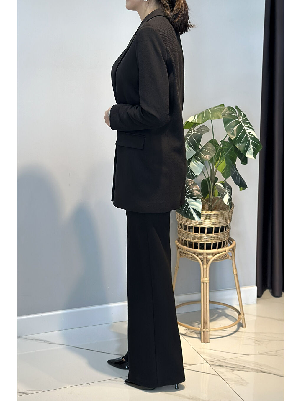Örme Blazer Pantolon Takım 15227 Siyah-3