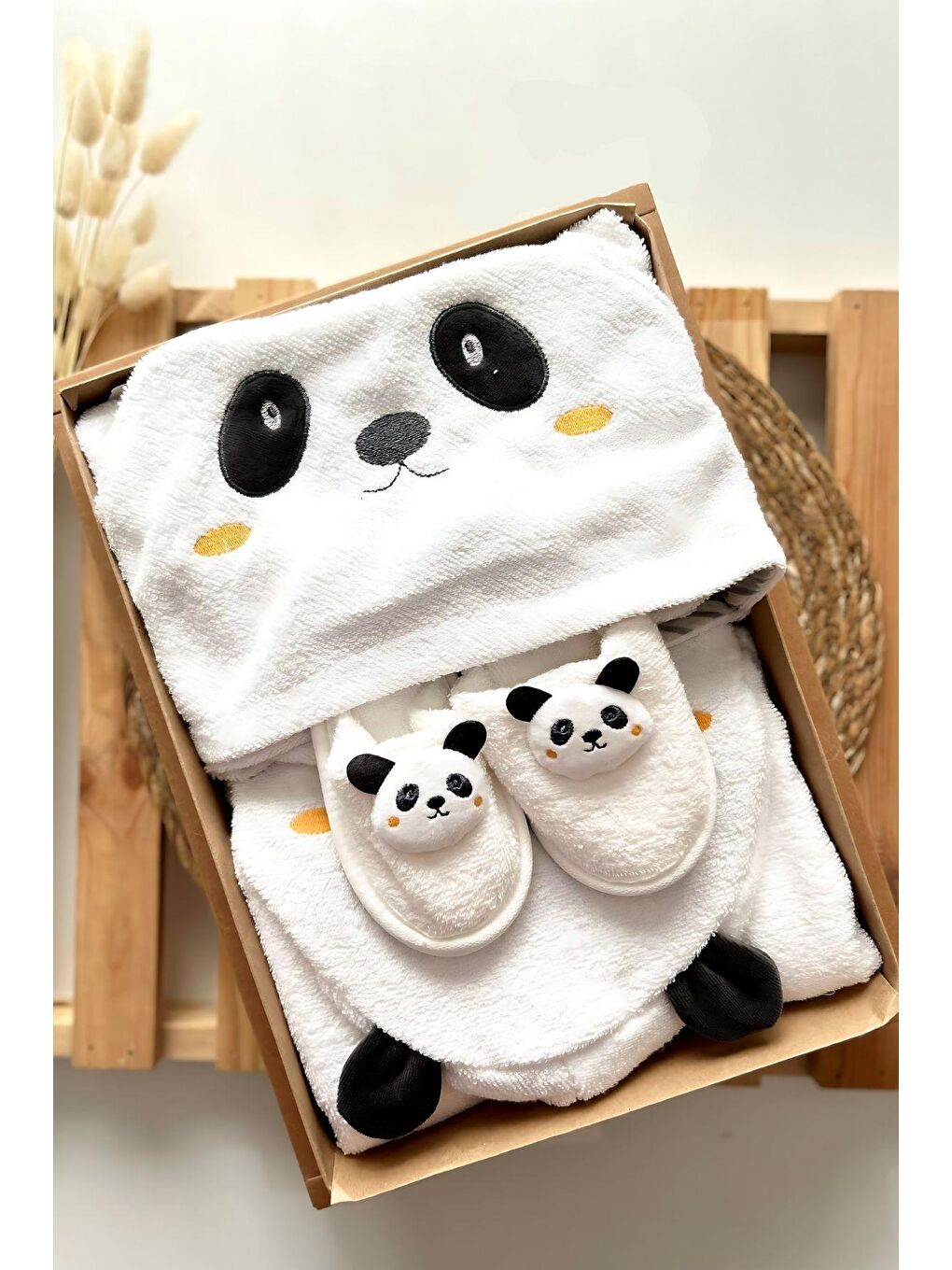 Cantoy Siyah Panda Desenli Bebek Bornoz Seti - 1