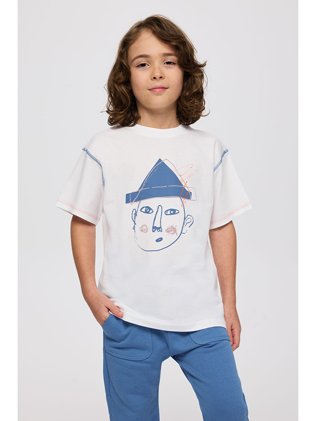 Erkek Çocuk Baskı Detaylı Kısa Kollu Beyaz Tişört-2