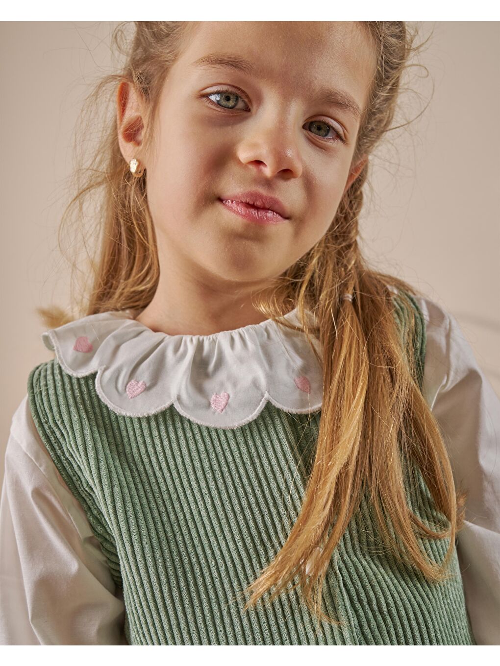 Kız Çocuk Pamuklu Yeşil Fitilli Yelekli Pantolon Takım – Gömlek Dahil 3'Lü-4