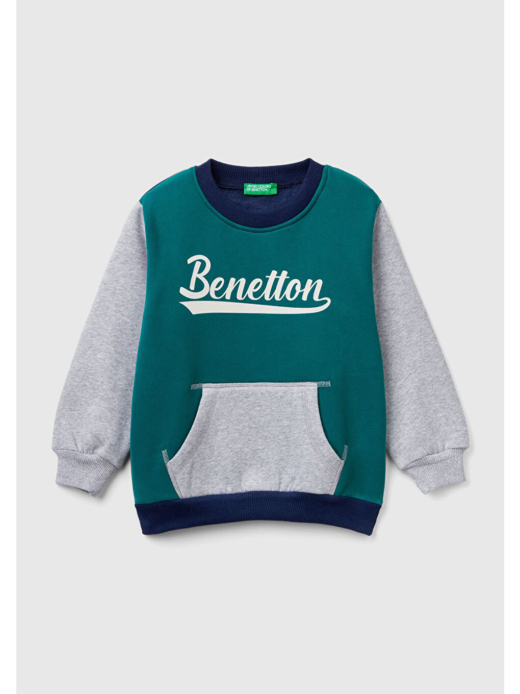 Erkek Çocuk Çam Yeşili Mix Önü Baskılı Normal Kesim Bisiklet Yaka Ribanalı Sweatshirt