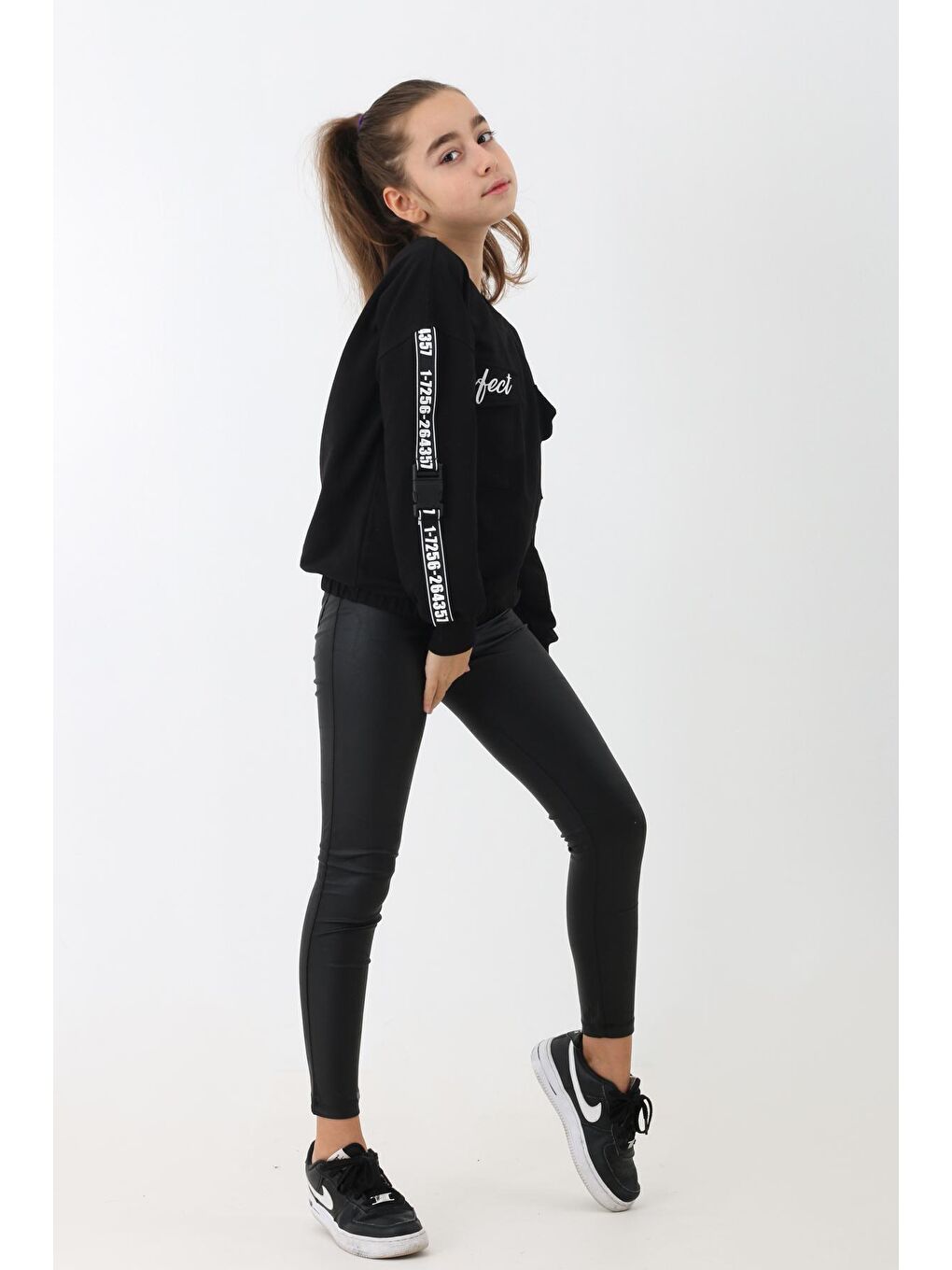 Siyah Kız Çocuk Perfect Yazı Baskılı Oversize Sweatshirt 14174