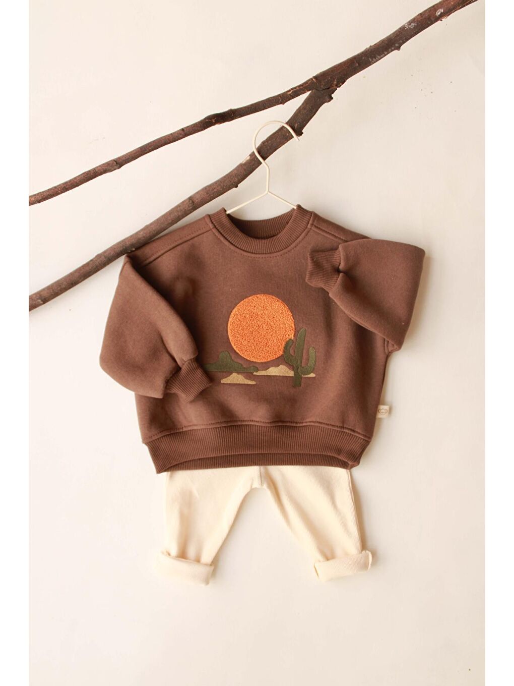 Kahverengi Dağ Nakışlı Bebek Alt Üst Takım-2