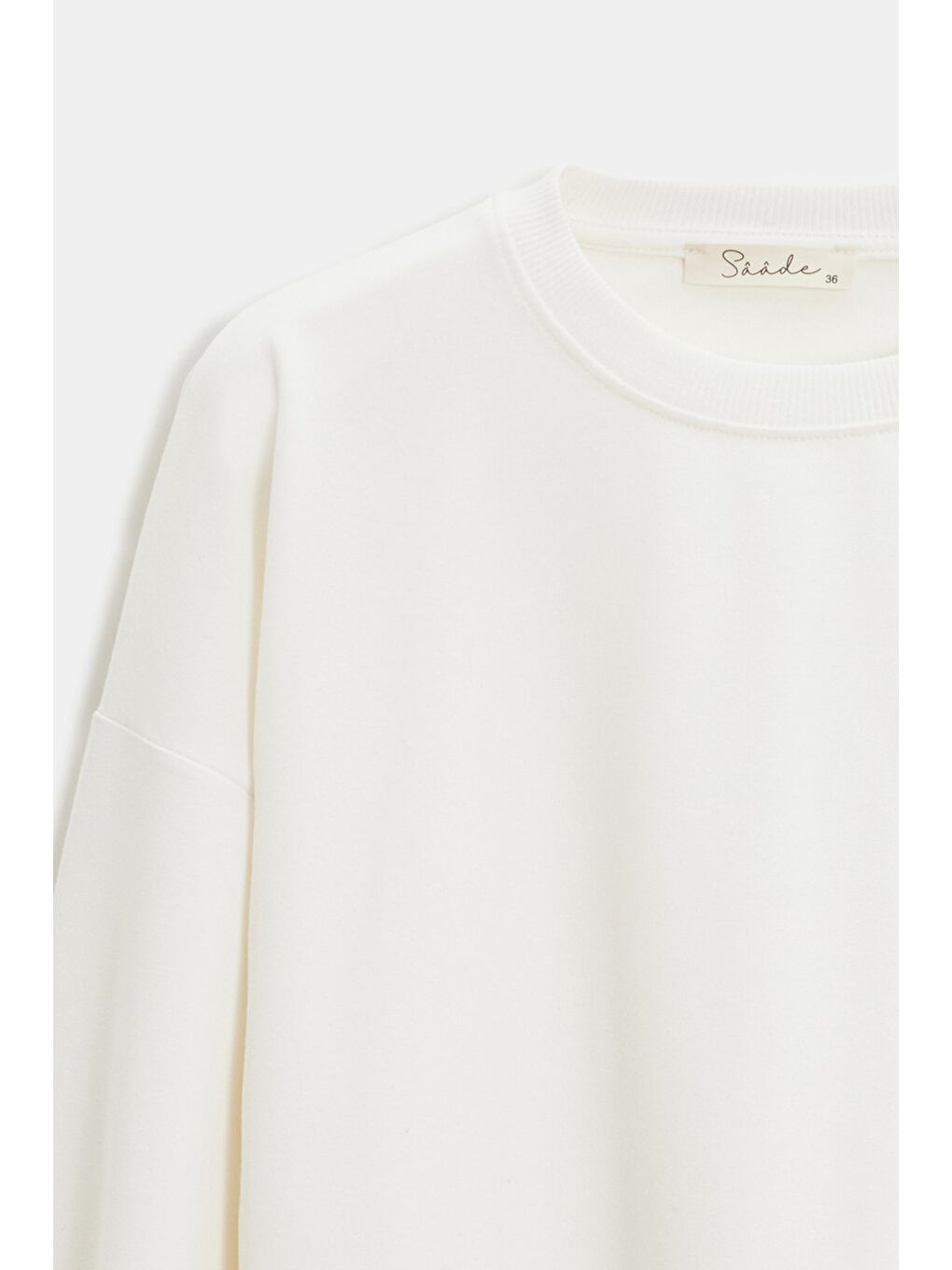 Ekru Kadın Oversize Bisiklet Yaka Basic Casual Sweatshirt-1