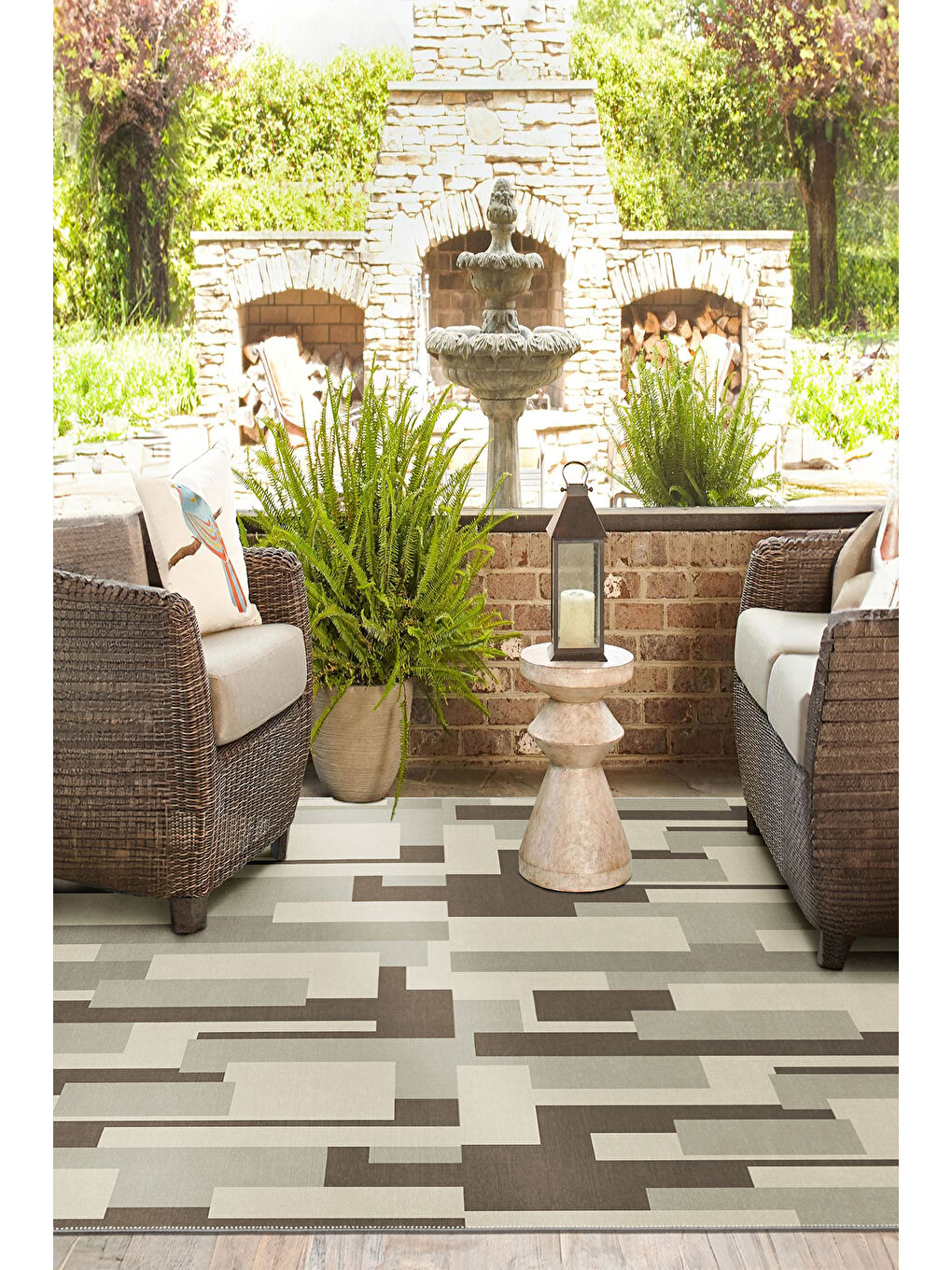 Bej Dekoratif Salon Halısı, Makinada Yıkanabilir, Kaymaz Taban, İnce & Modern Tasarım-3