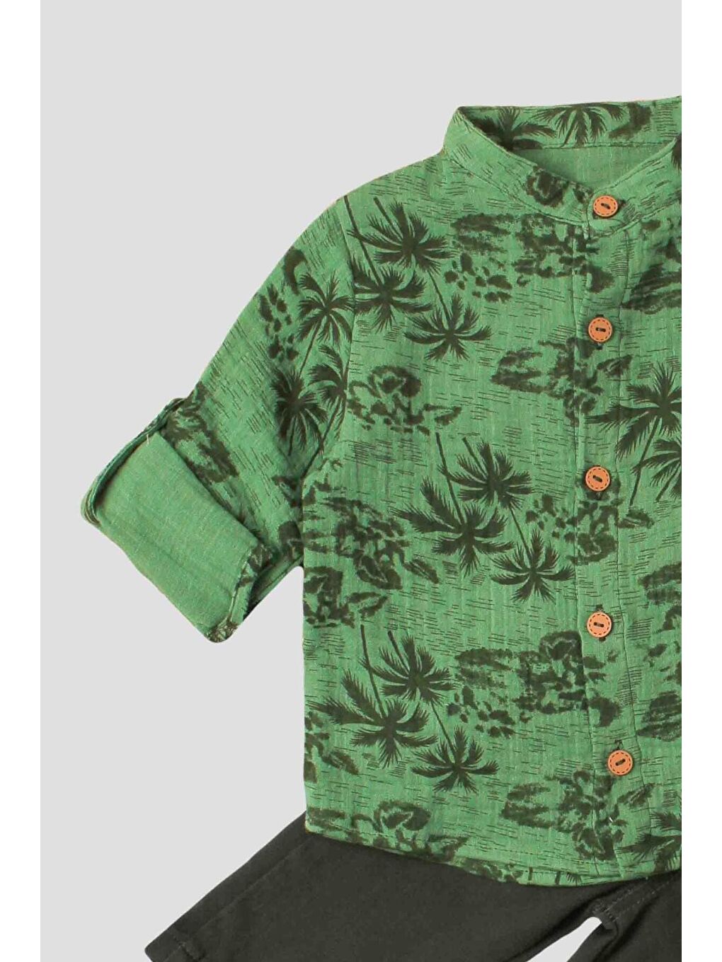 Haki Palmiye Desenli Müslin Gömlekli 2'li Alt Üst Takım-6