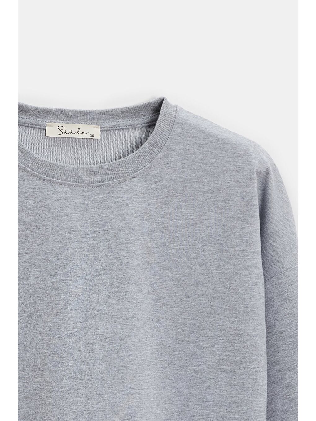 Gri Kadın Oversize Bisiklet Yaka Basic Casual Sweatshirt-1