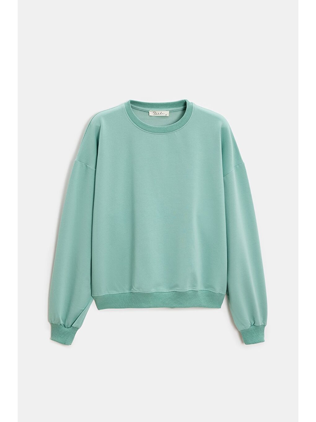 Yeşil Mint Kadın Oversize Bisiklet Yaka Basic Casual Sweatshirt