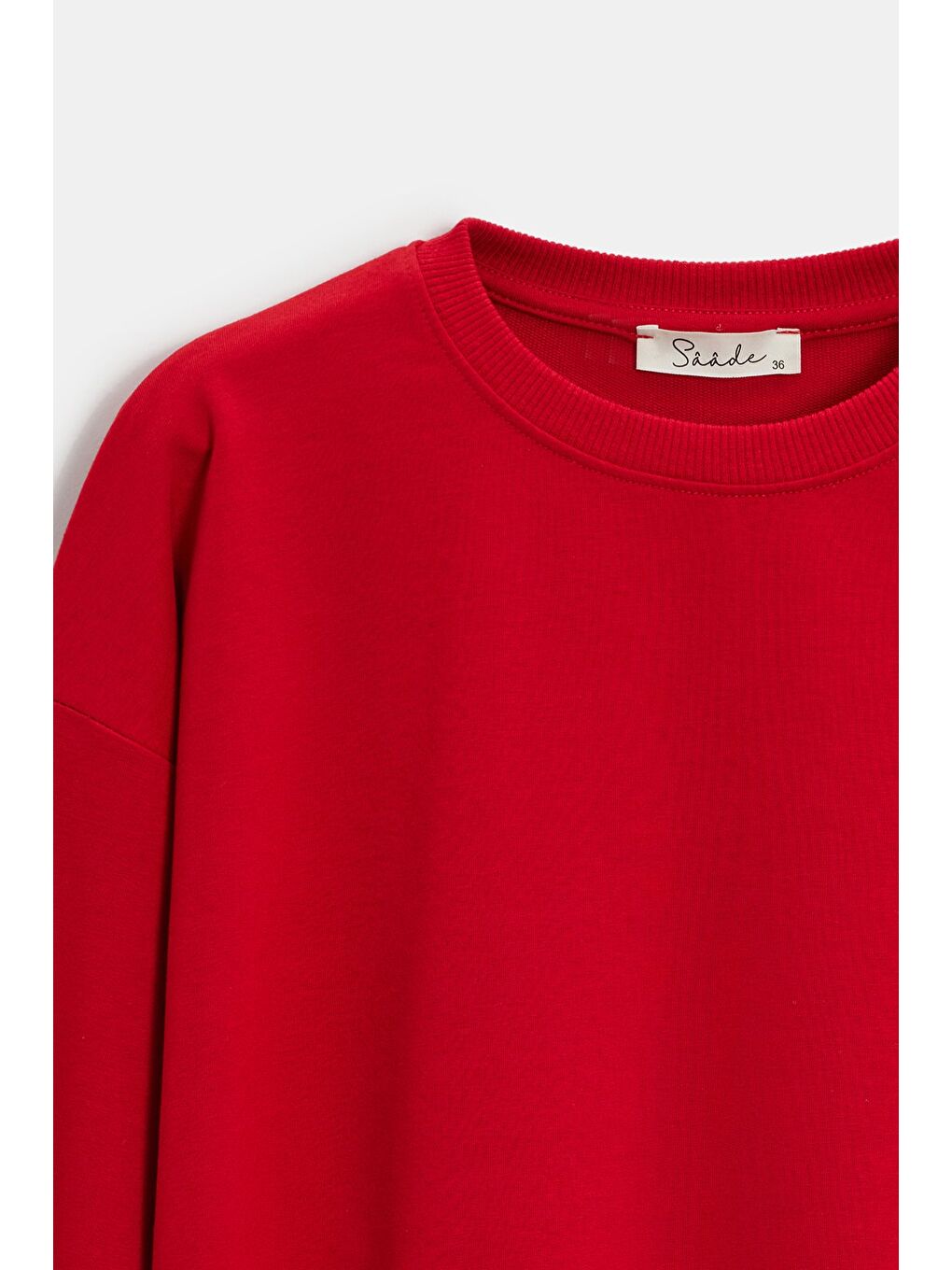 Kırmızı Kadın Oversize Bisiklet Yaka Basic Casual Sweatshirt-1