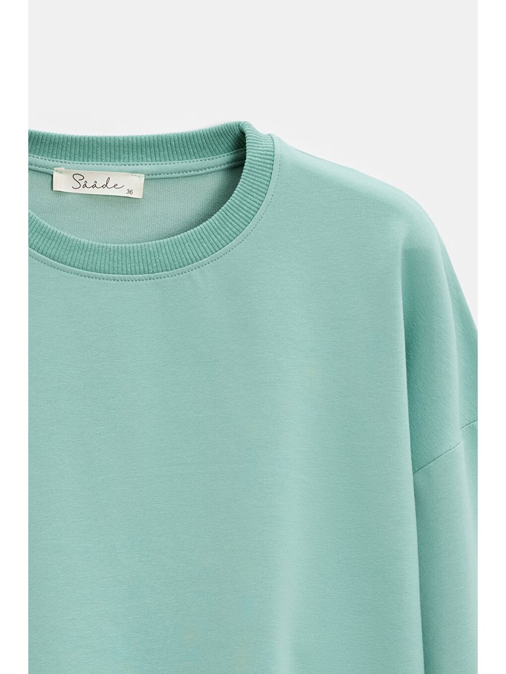 Yeşil Mint Kadın Oversize Bisiklet Yaka Basic Casual Sweatshirt-1
