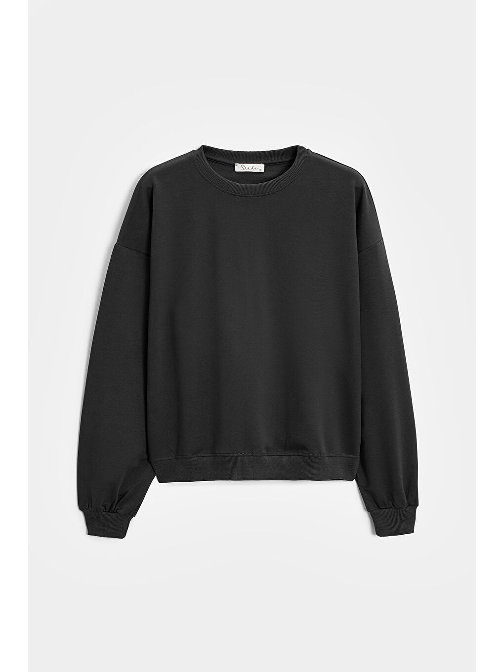 Siyah Kadın Oversize Bisiklet Yaka Basic Casual Sweatshirt
