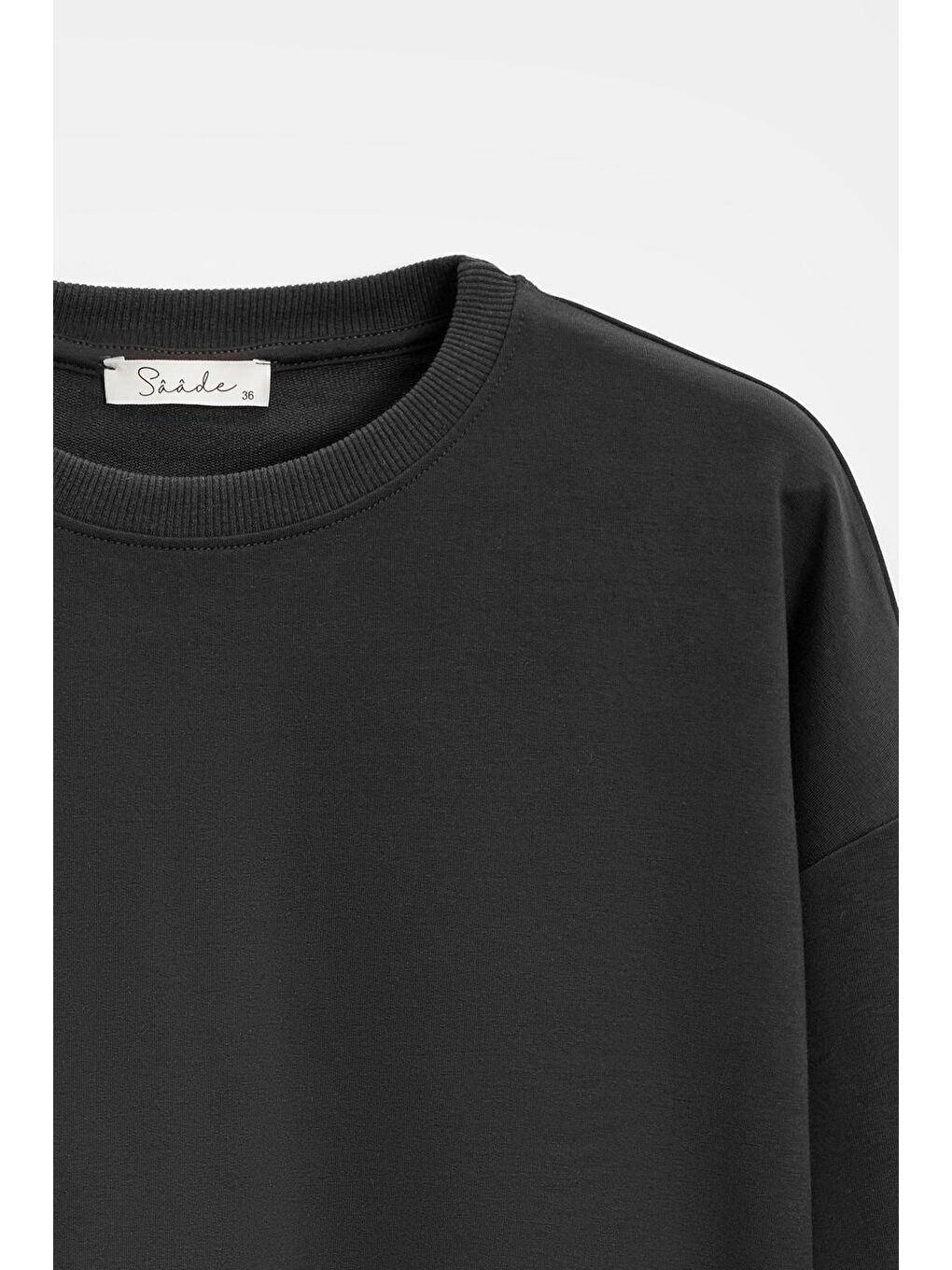 Siyah Kadın Oversize Bisiklet Yaka Basic Casual Sweatshirt-1