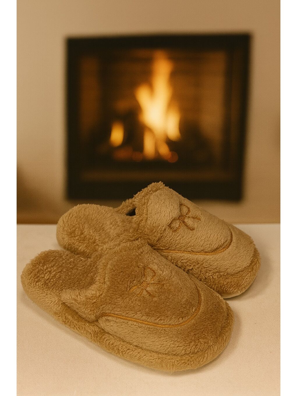 Kahverengi AMORE Kapalı Kadın Ev Terliği Günlük Rahat Kışlık Terlik-1