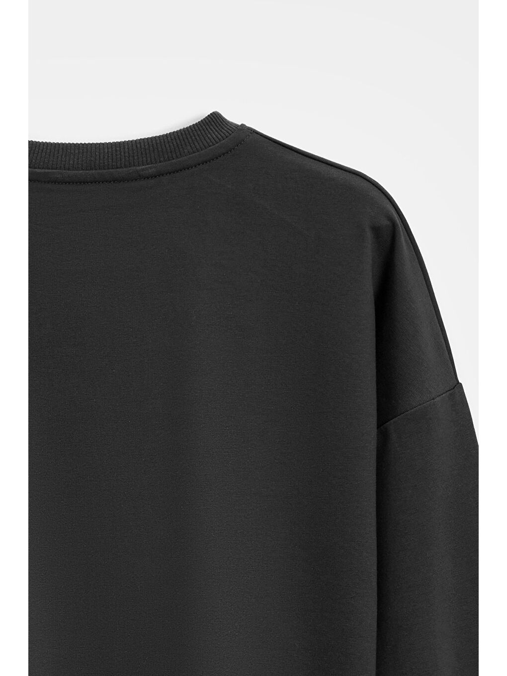 Siyah Kadın Oversize Bisiklet Yaka Basic Casual Sweatshirt-3