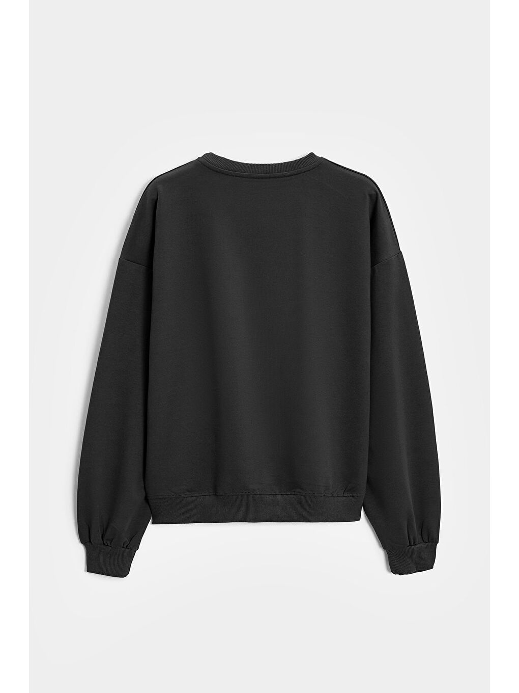 Siyah Kadın Oversize Bisiklet Yaka Basic Casual Sweatshirt-4