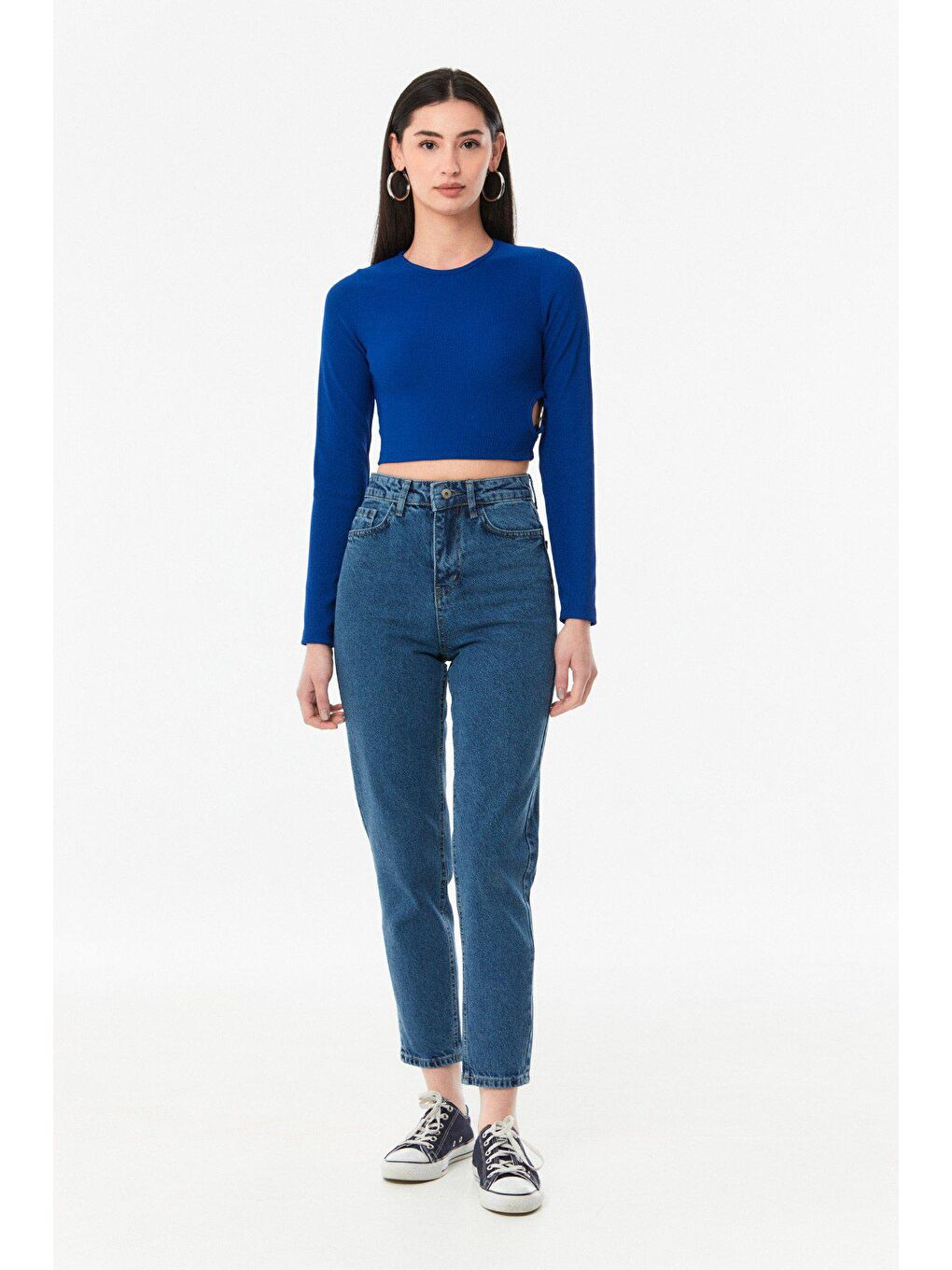 Lacivert Yüksek Bel Mom Jean