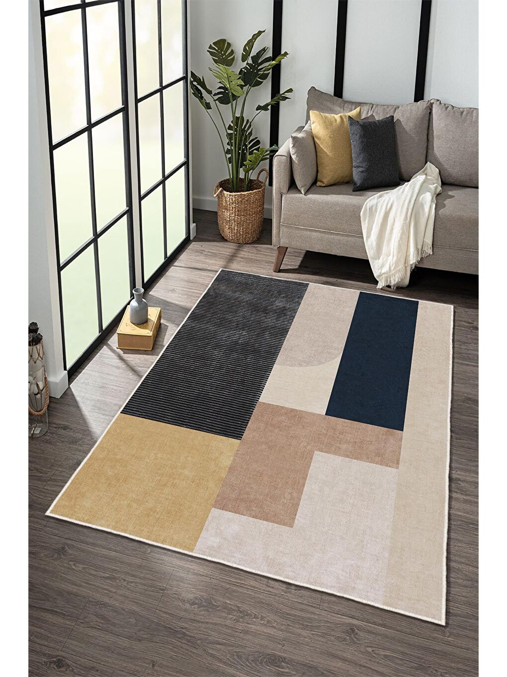 Ekru Özel Tasarım, Kaymaz Taban, İnce, Yıkanabilir, Modern Halı WOOKECE1507 120x180-2