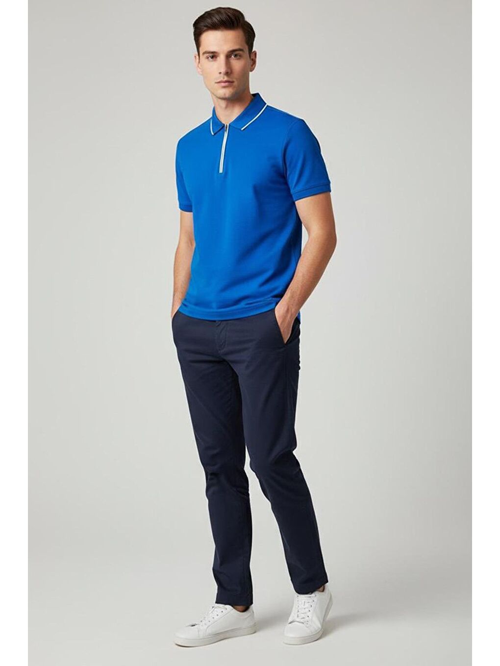 Mavi Giotelli Saks Slim Fit %100 Pamuk Fermuarlı Polo Yaka Erkek Tişört