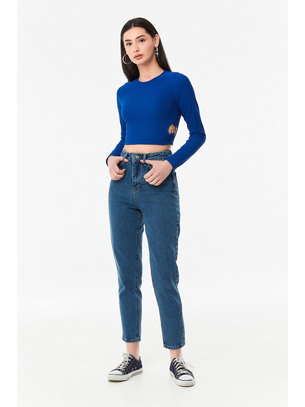 Lacivert Yüksek Bel Mom Jean-1
