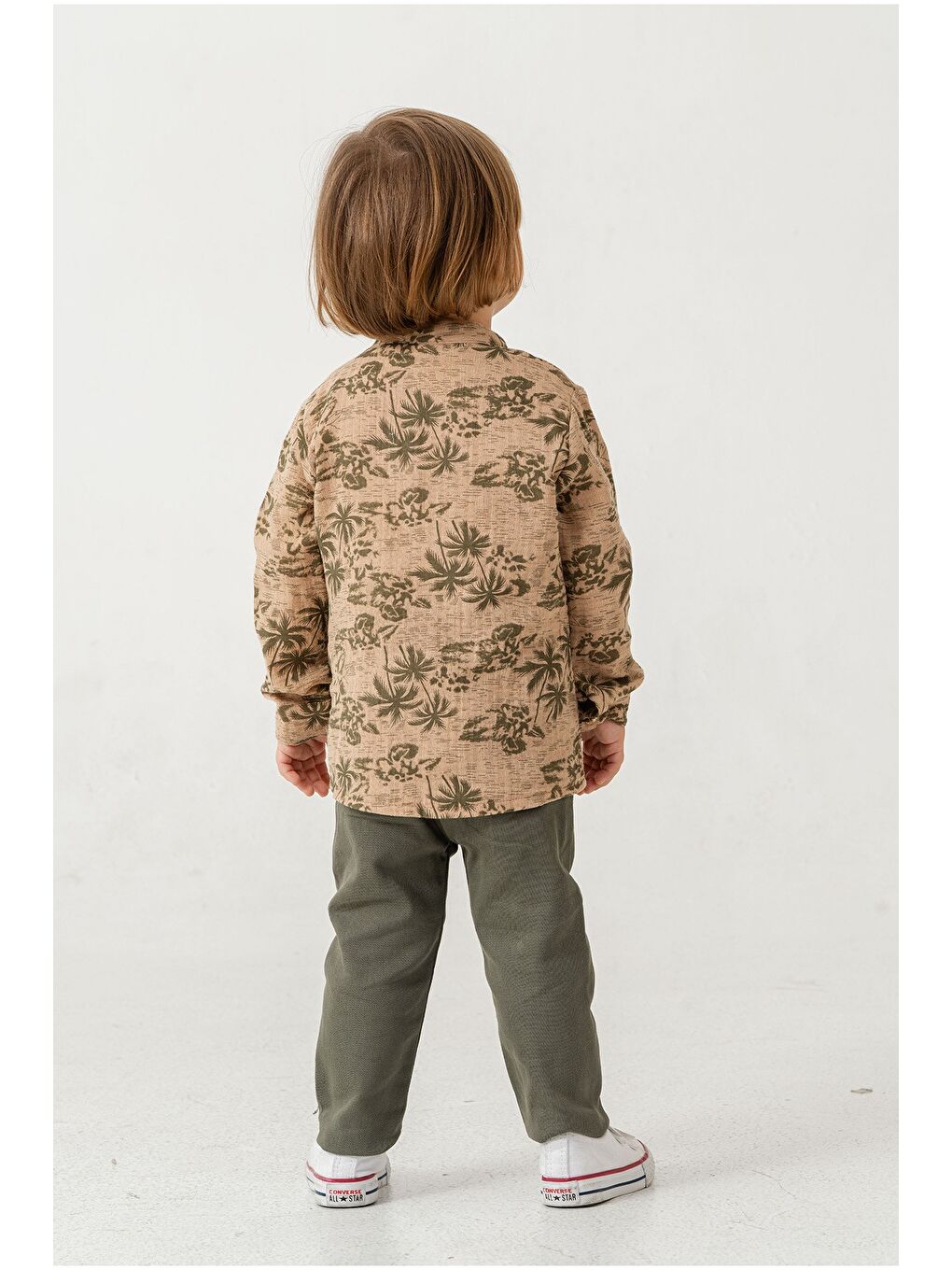 Turuncu Palmiye Desenli Müslin Gömlekli 2'li Alt Üst Takım-3