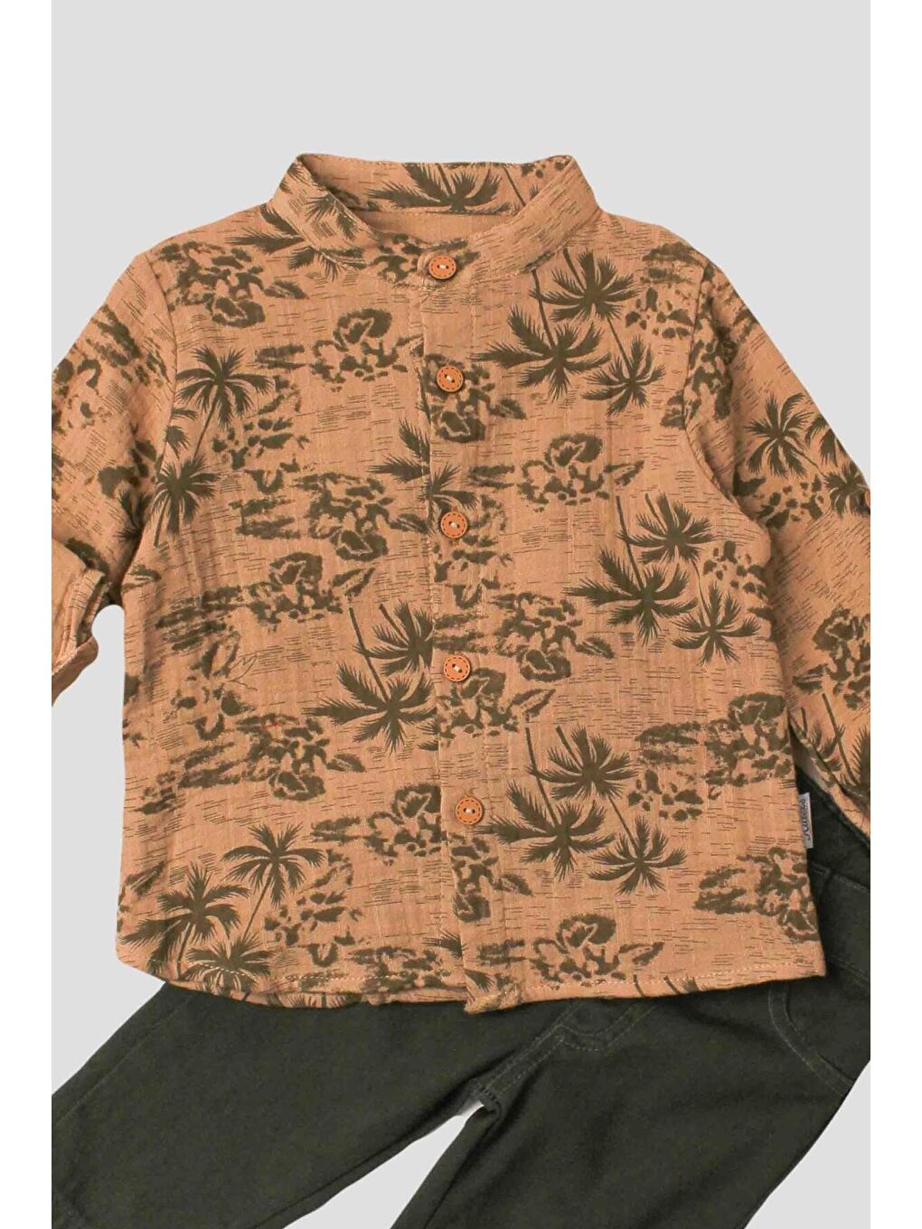 Turuncu Palmiye Desenli Müslin Gömlekli 2'li Alt Üst Takım-6