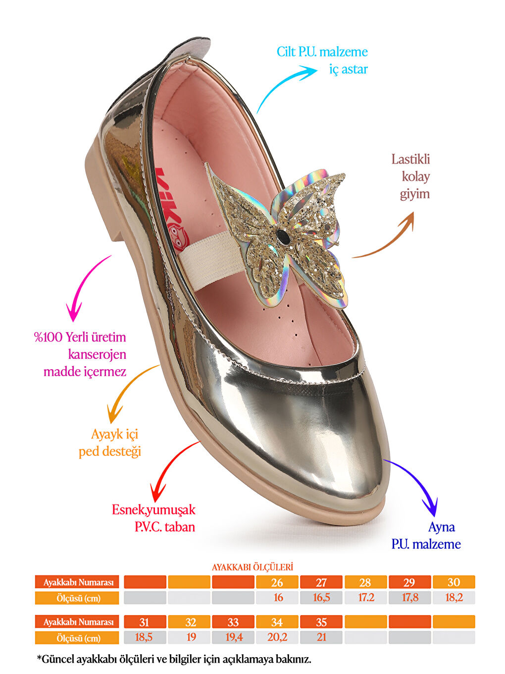 Sarı Menz Ayna Kelebek Lastikli Kız Çocuk Babet Ayakkabı-1
