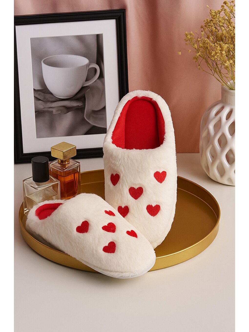 Ekru ELEGANT Kalpli Kadın Ev Terliği Günlük Rahat Kışlık Terlik-1