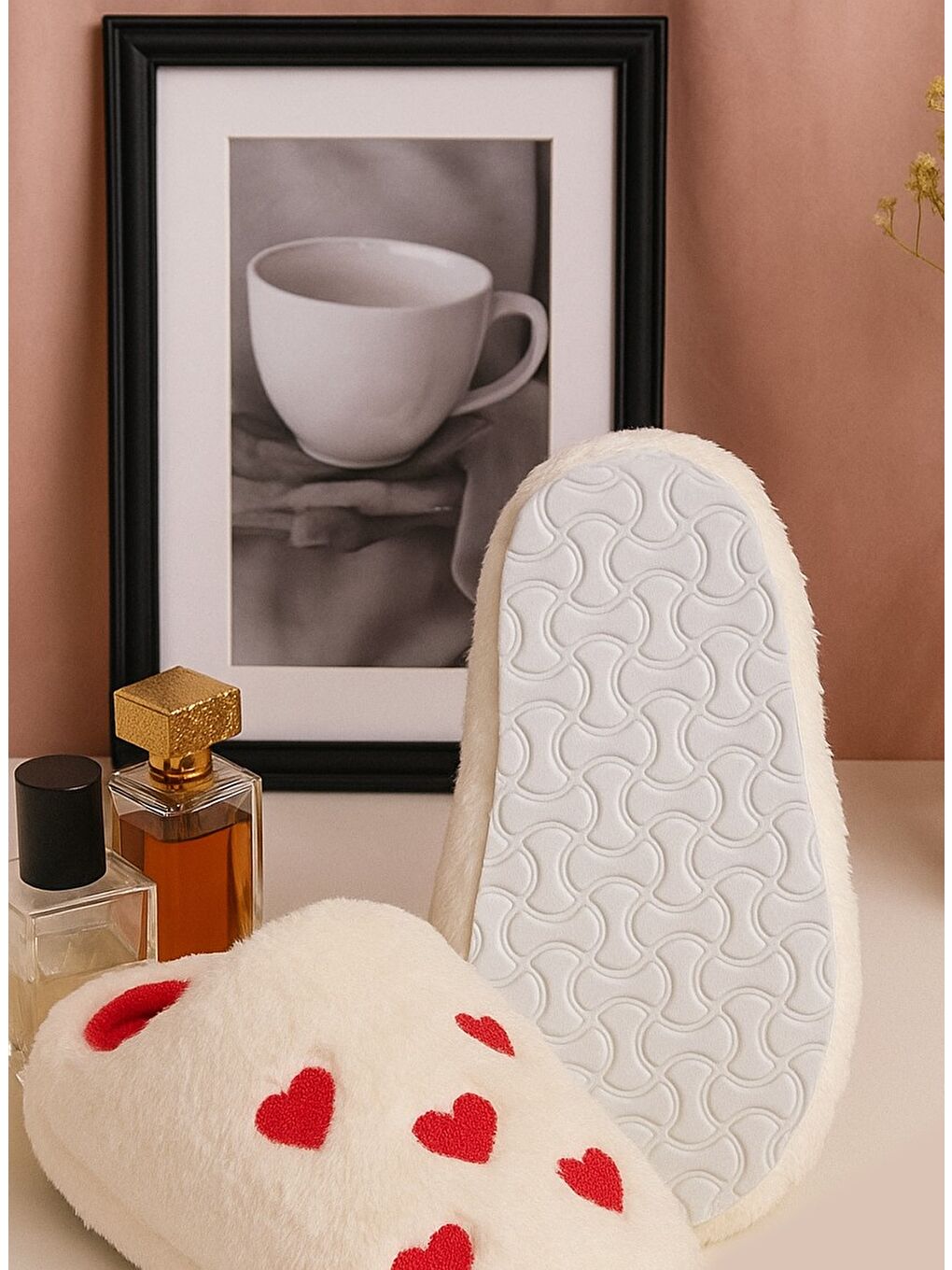 Ekru ELEGANT Kalpli Kadın Ev Terliği Günlük Rahat Kışlık Terlik-2