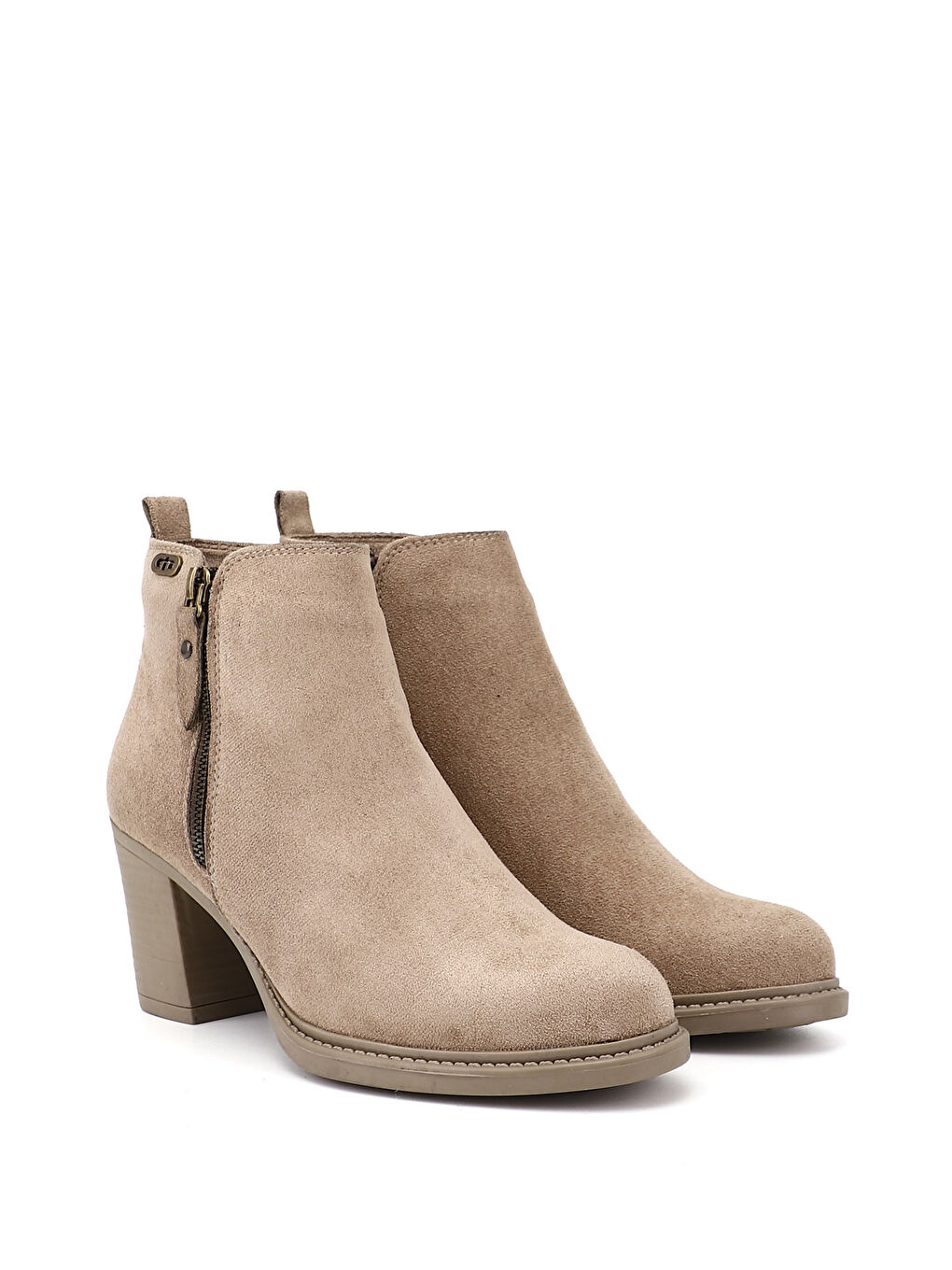 Kahverengi Kadın AÇIK VİZON Fermuarlı Kalın Topuklu Bot-1
