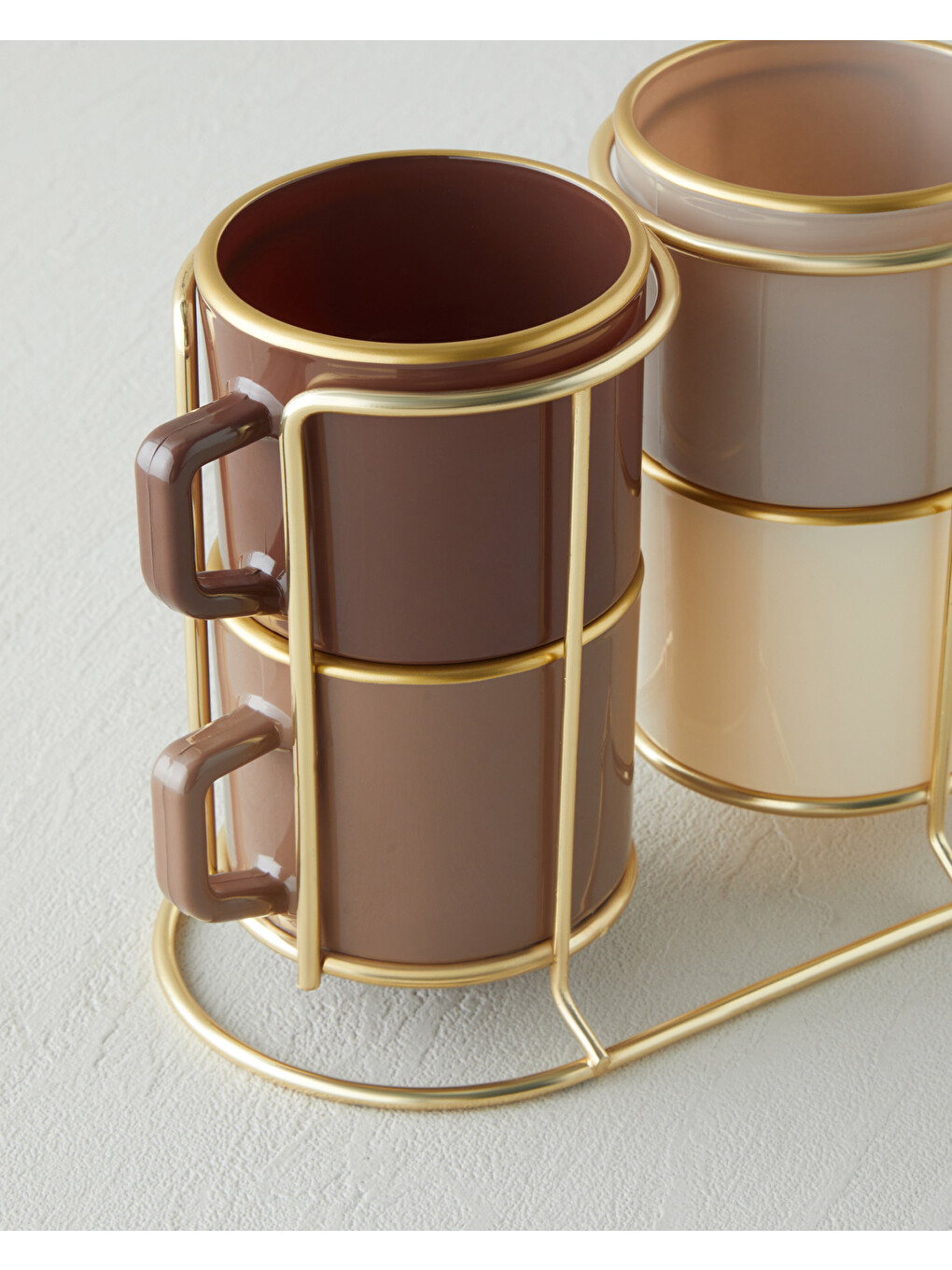 Brownfall Cam Standlı Ve 4’lü Kupa 180 Ml Kahverengi-gold-1