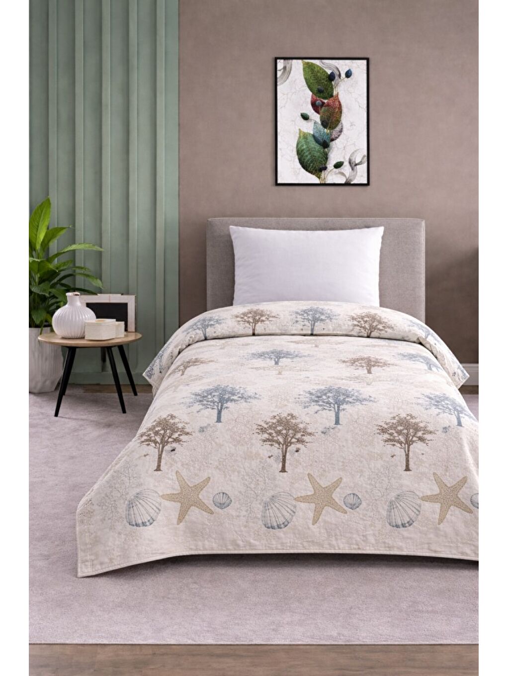 Bej Tek Kişilik Pike Yatak Örtüsü %100 Pamuk 170x230