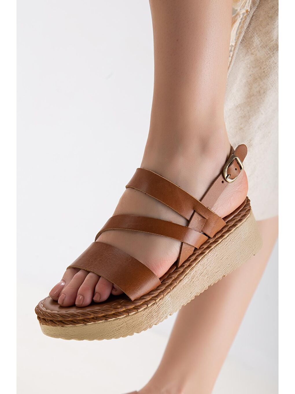 Kahverengi D152 Kadın Hakiki Deri Sandalet-2