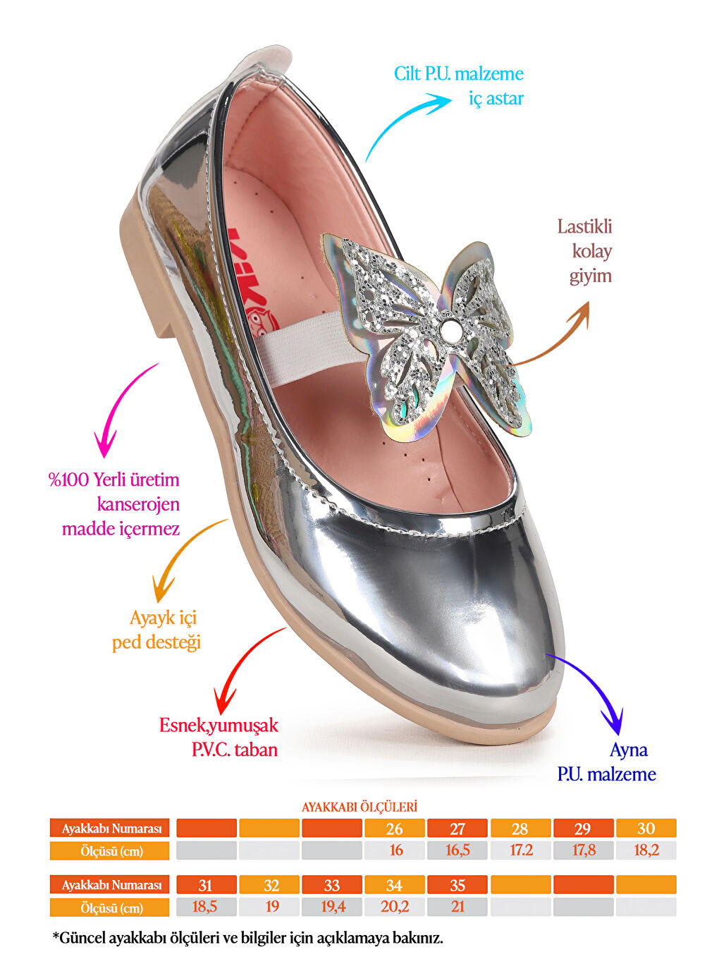 Gri Menz Ayna Kelebek Lastikli Kız Çocuk Babet Ayakkabı-1