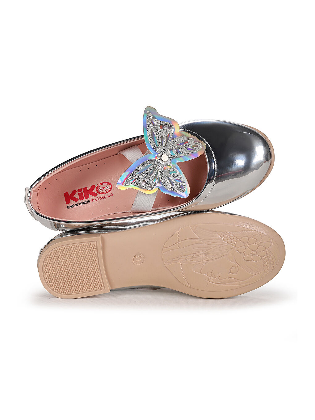 Gri Menz Ayna Kelebek Lastikli Kız Çocuk Babet Ayakkabı-4