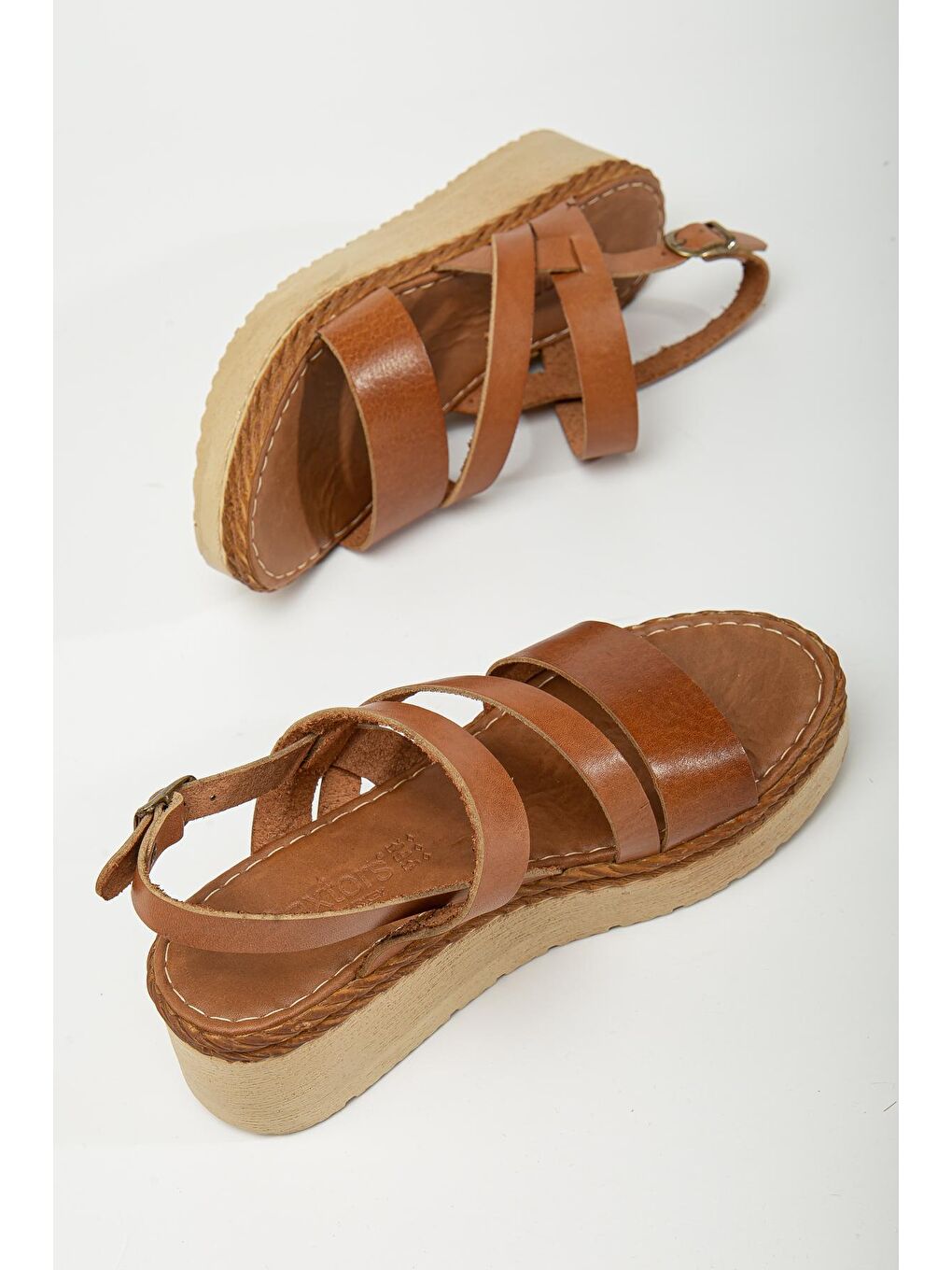 Kahverengi D152 Kadın Hakiki Deri Sandalet-3