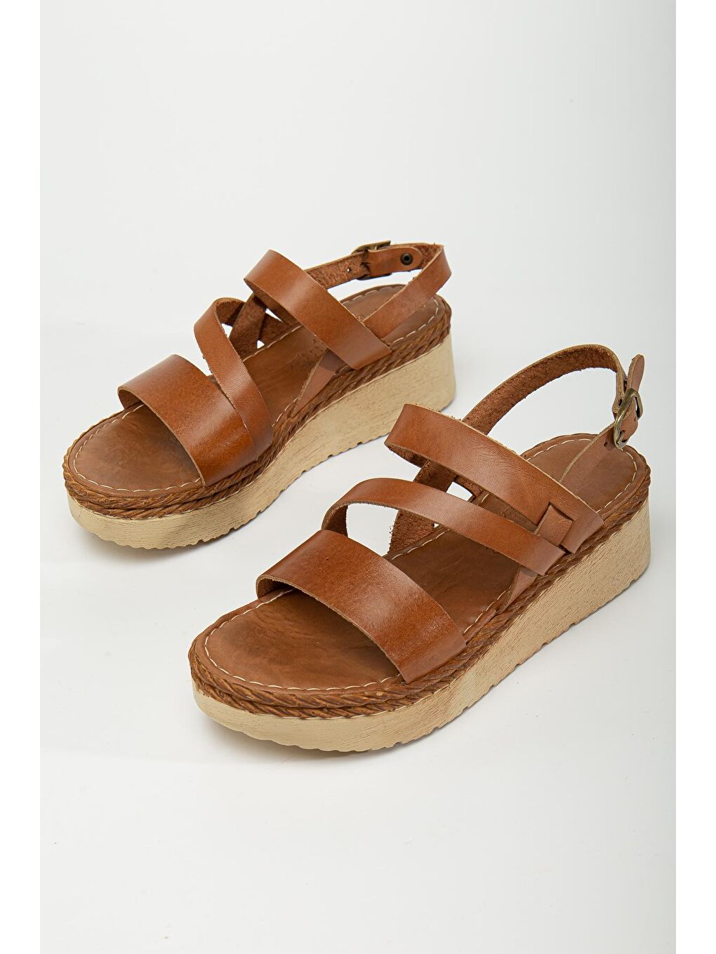 Kahverengi D152 Kadın Hakiki Deri Sandalet-4