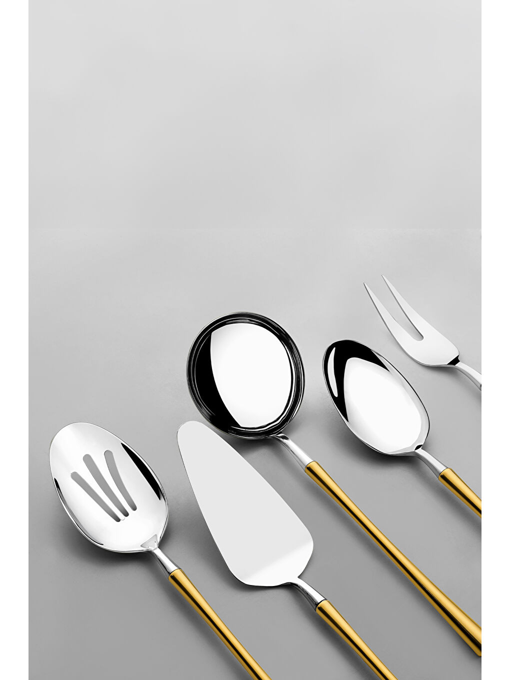 Sarı Marbella Altın Sade 5 Parça Paslanmaz Çelik Servis Takımı-1